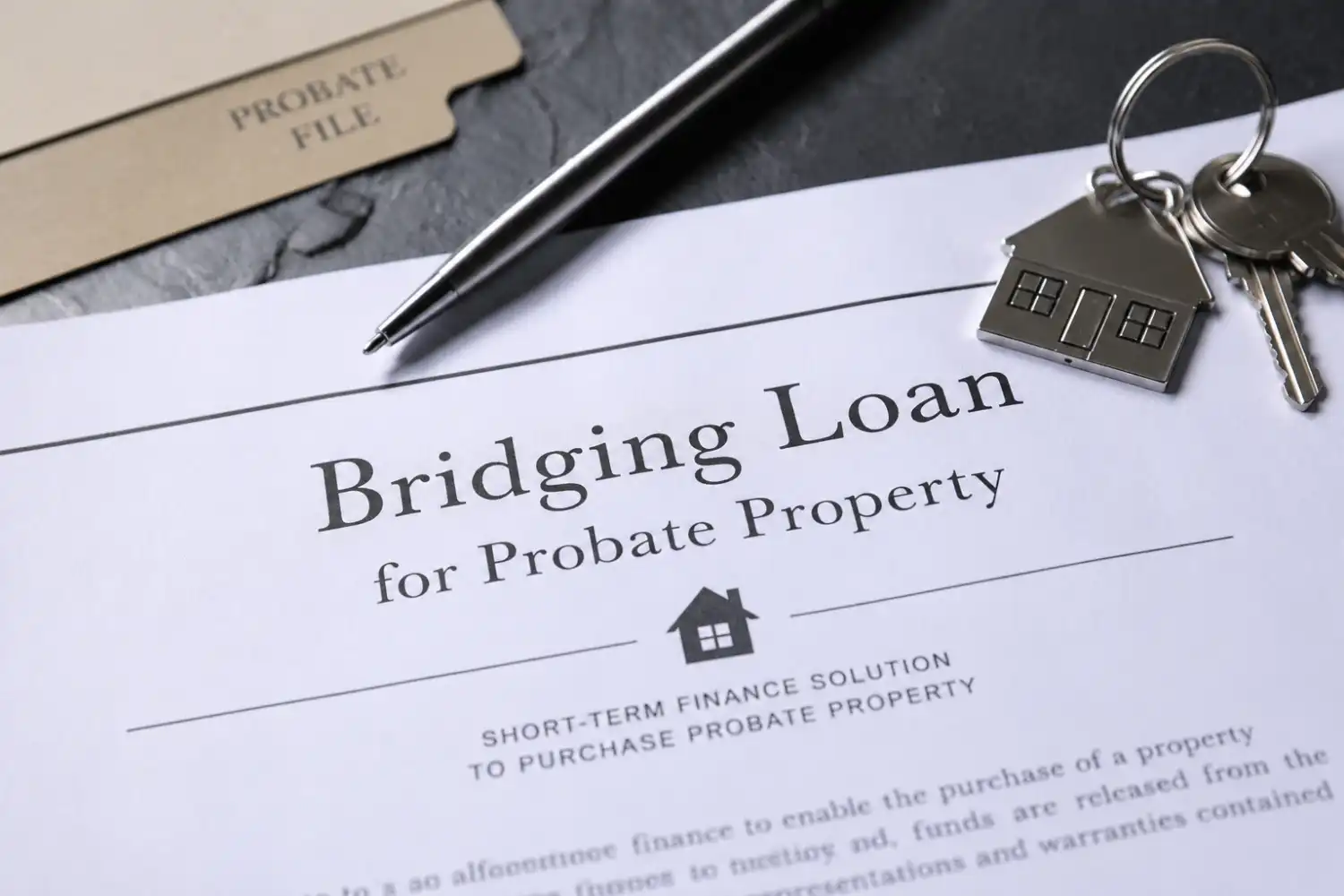 Bridging loan for probate property — solicitor and executor reviewing estate documents