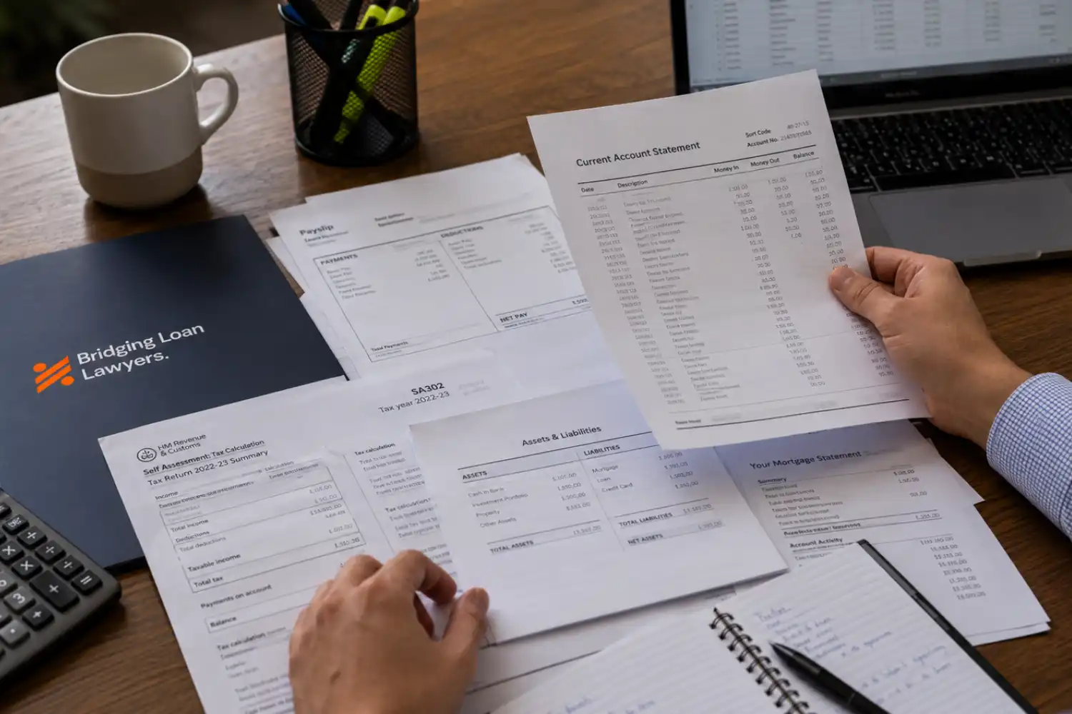 financial documents for a bridging loan application