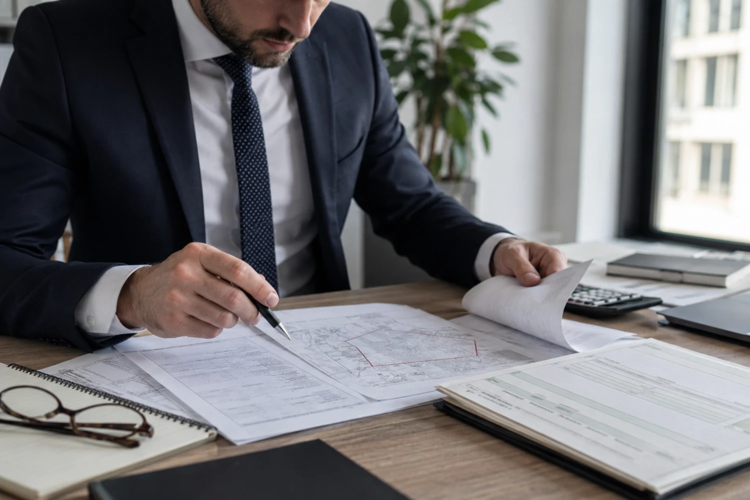 Solicitor reviewing property title documents for a bridging loan application